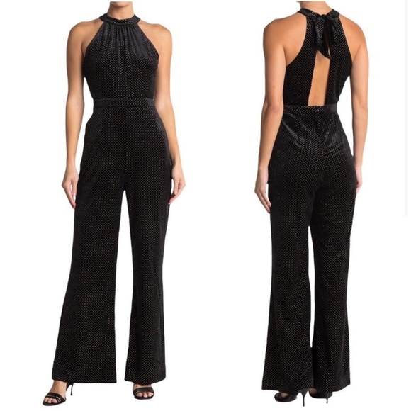 NWOT✨$135 Lost + Wander Black Sparkly Velvet Halter Jumpsuit - Picture 1 of 6